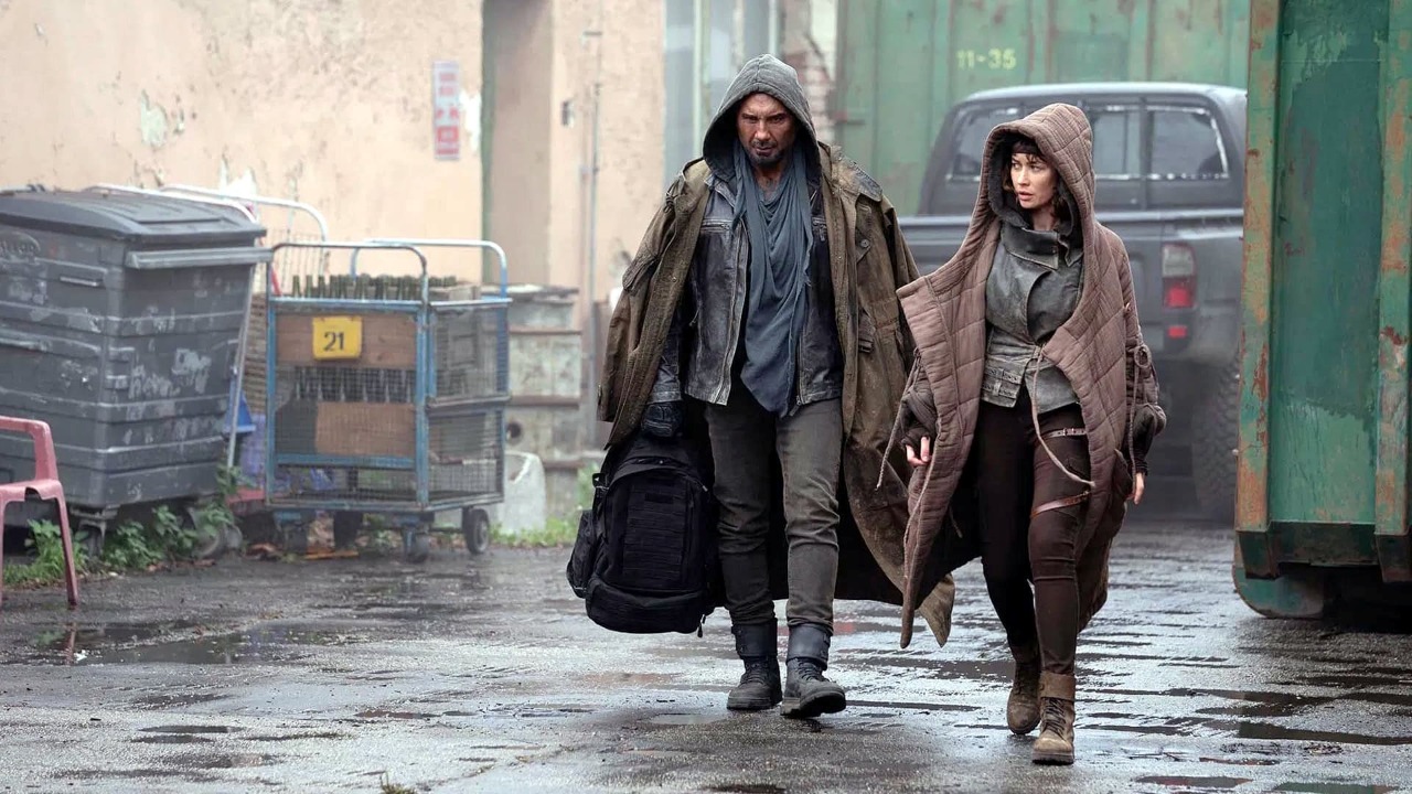 Dave Bautista and Olga Kurylenko in Afterburn (2025)