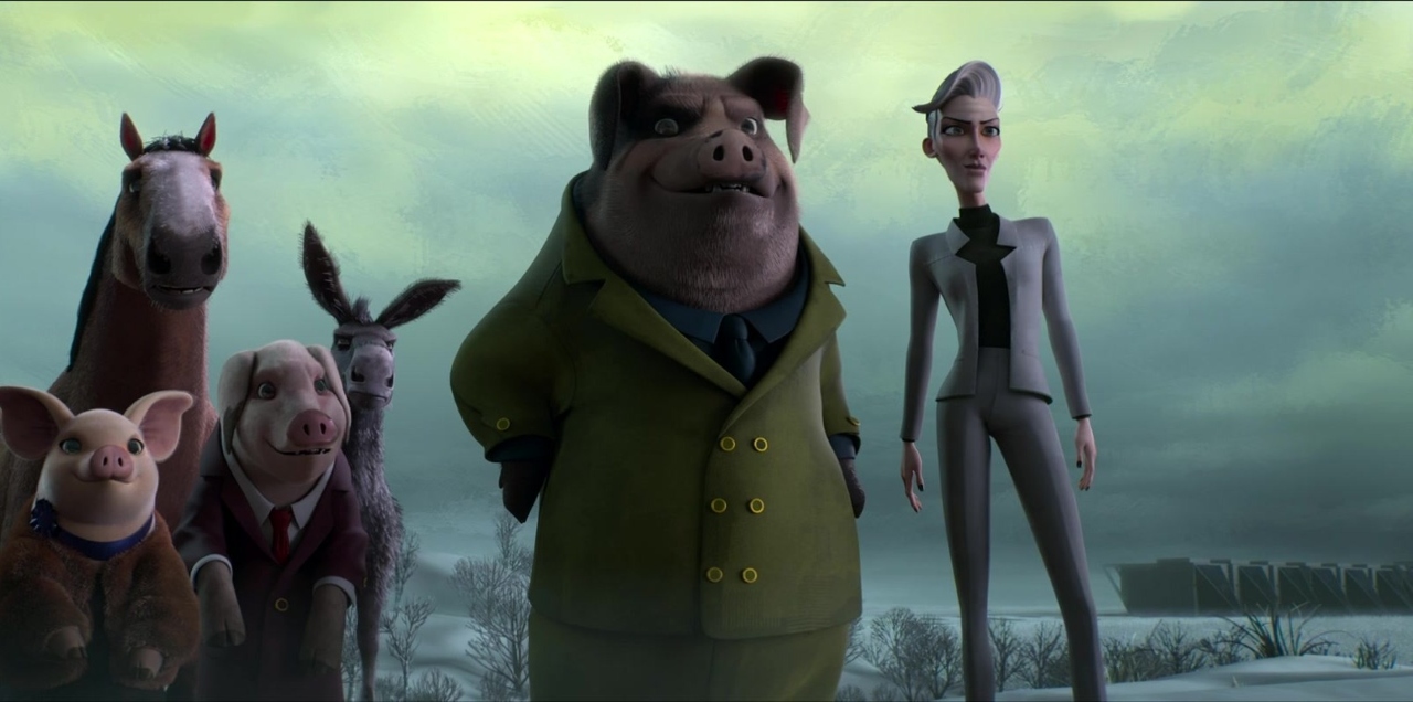 Napoleon and Frieda Pilkington in Animal Farm (2025)