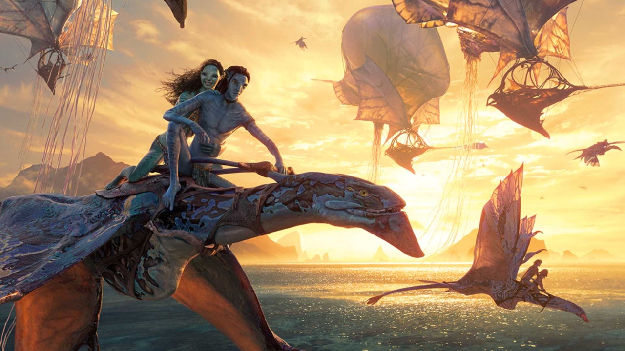 Lo’ak and Kiri with the Air Traders in Avatar: Fire and Ash (2025)