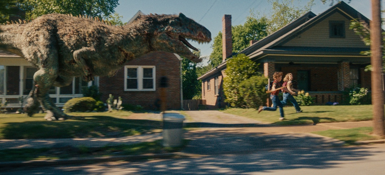 Dinosaurs in suburbia in The End of Oak Street (2026)